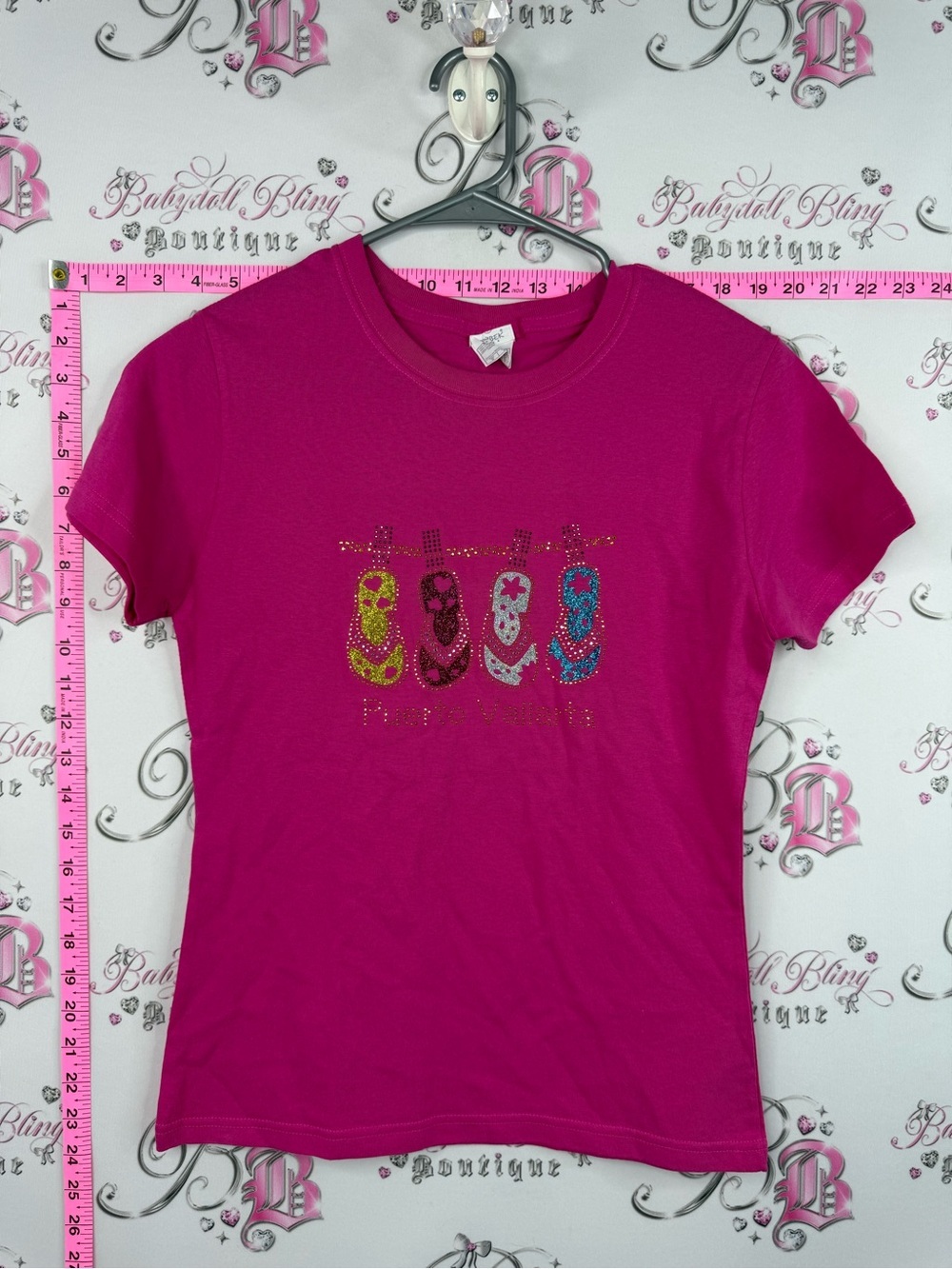 Yazbek tshirt rhinestone Puerto Vallarta, Bright Magenta Graphic Tee